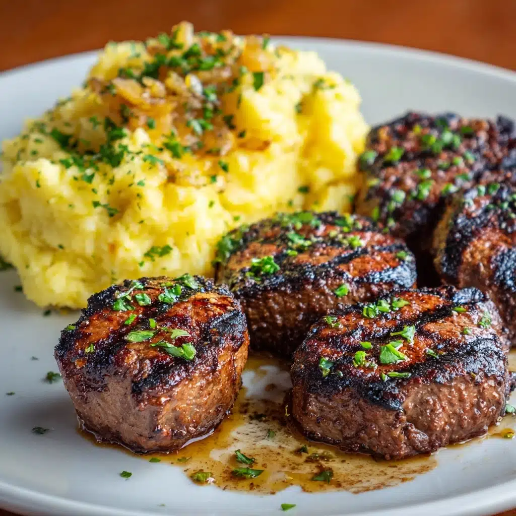 Garlic Butter Steak Bites and Cheesy Smashed Potatoes Recipe - Recipe Image