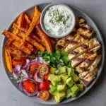 Chicken with Sweet Potato Fries & Avocado Salsa Recipe
