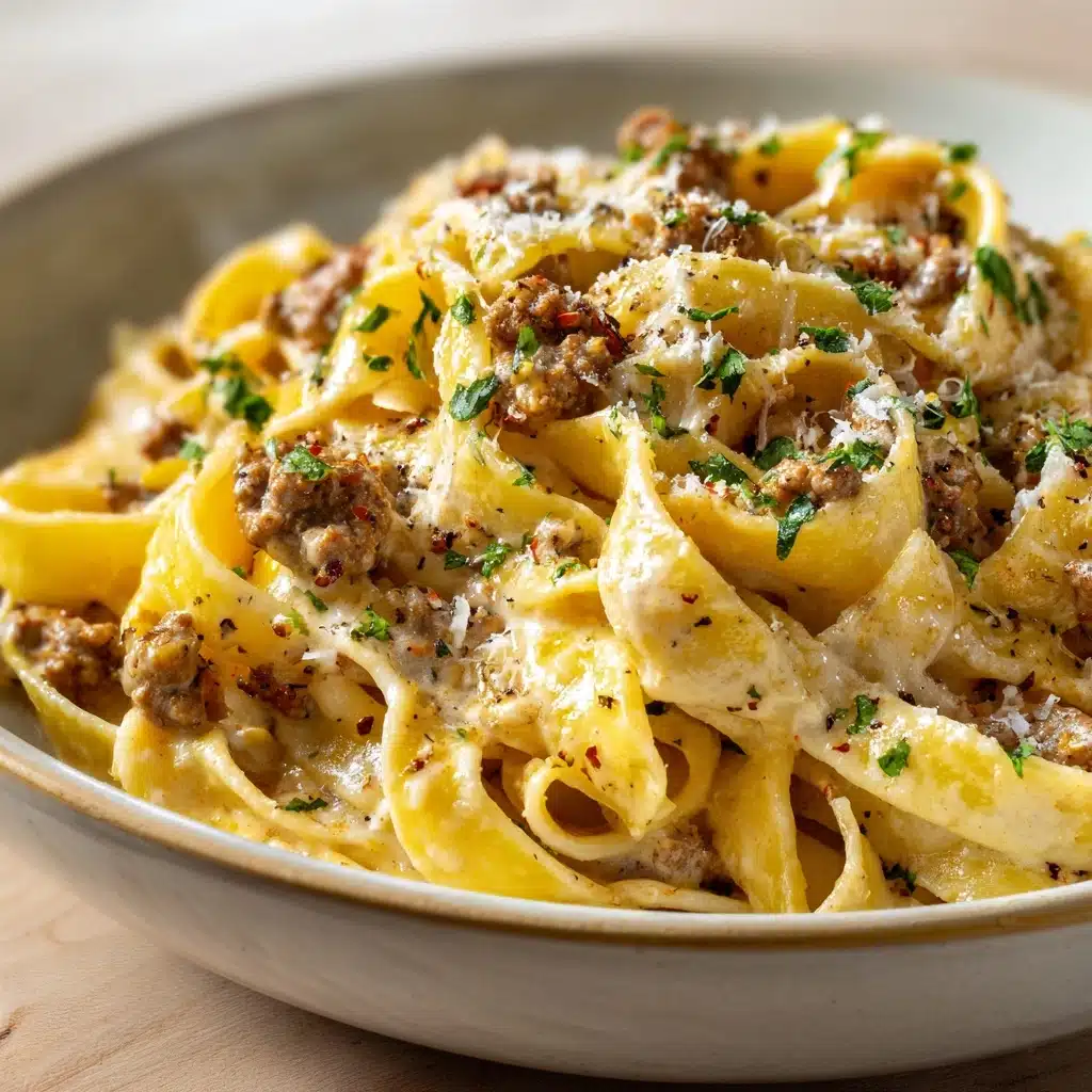 One-Pot Creamy Beef and Garlic Butter Pasta Recipe - Recipe Image