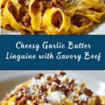 Cheesy Garlic Butter Linguine Pasta with Savory Ground Beef Recipe