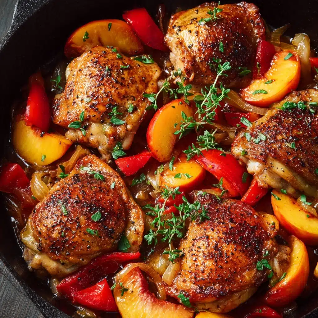 Skillet Roast Chicken with Peaches, Tomatoes, and Red Onion Recipe