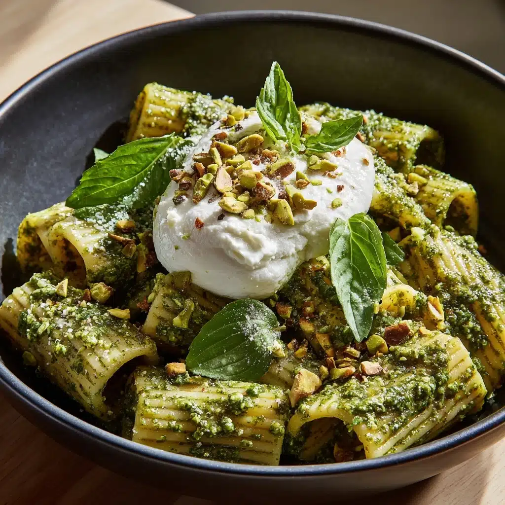 Creamy One Pot Rigatoni with Basil-Pistachio Pesto & Burrata Recipe