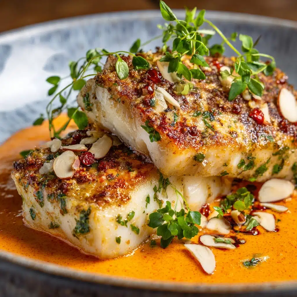 Spanish Grilled Cod with Almond Romesco Sauce Recipe - Recipe Image