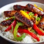Beef Smoked Sausage with Onion and Bell Peppers over Rice Recipe