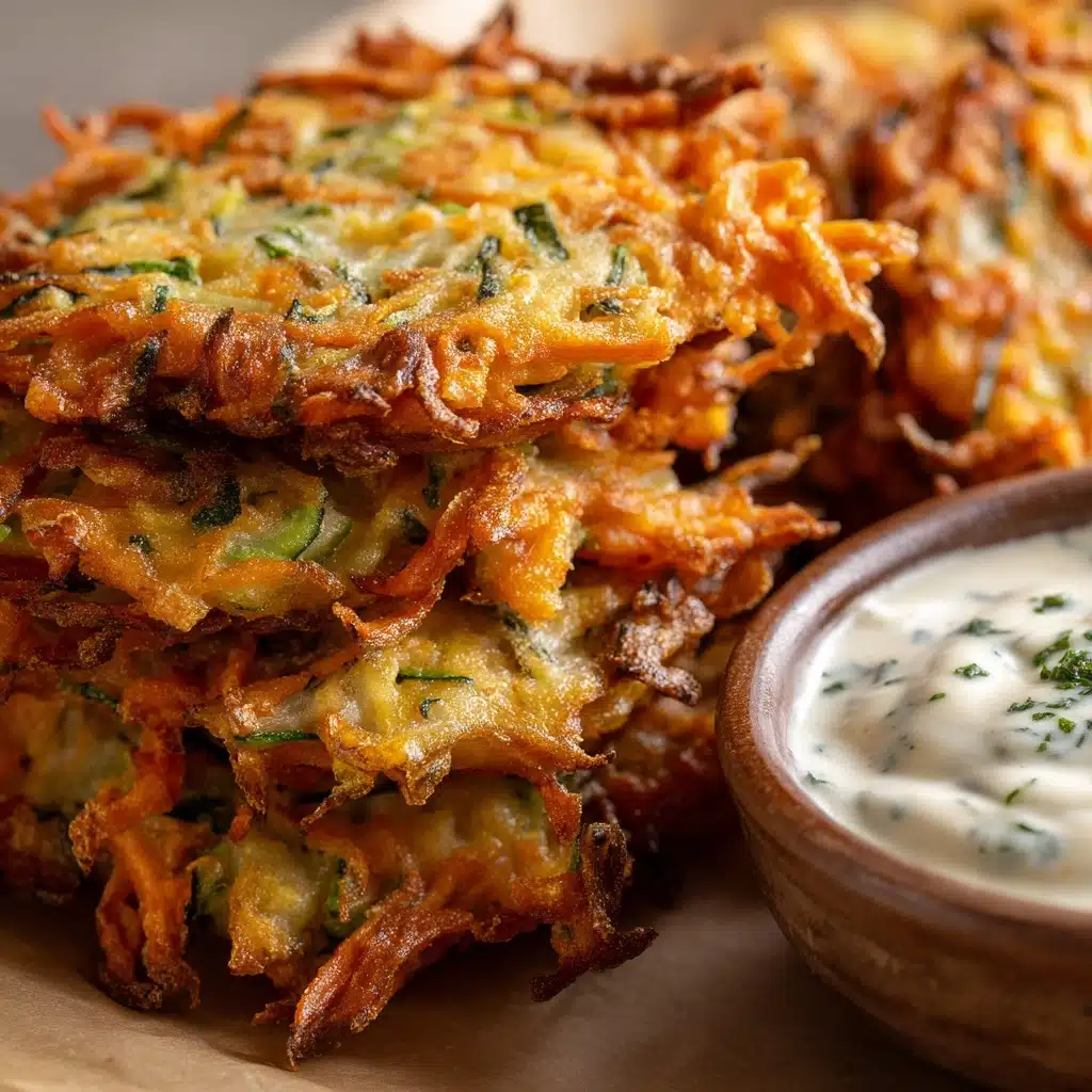 Crispy Vegetable Fritters with Creamy Garlic Tzatziki Recipe - Recipe Image