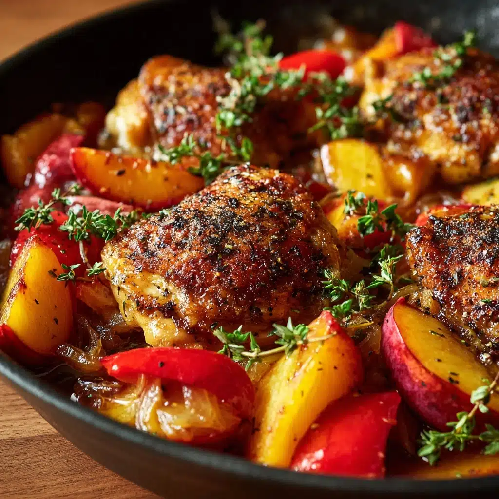 Skillet Roast Chicken with Peaches, Tomatoes, and Red Onion Recipe - Recipe Image