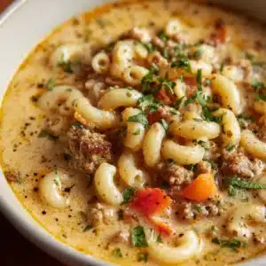 One-Pot Macaroni Cheeseburger Soup Recipe
