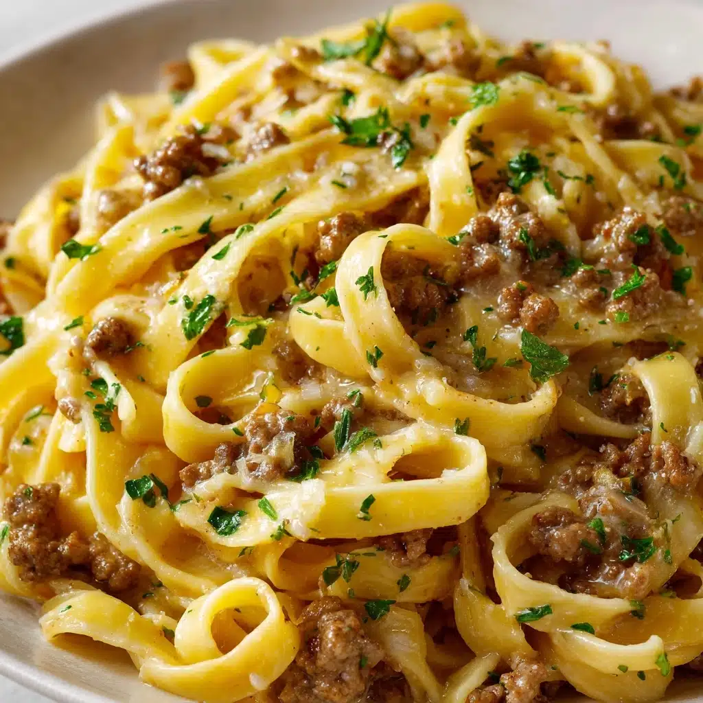One-Pot Creamy Beef and Garlic Butter Pasta Recipe - Recipe Image