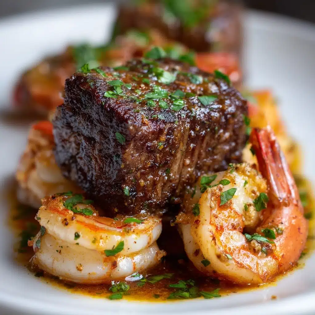 Garlic Butter Steak Bites and Shrimp Skillet Recipe - Recipe Image