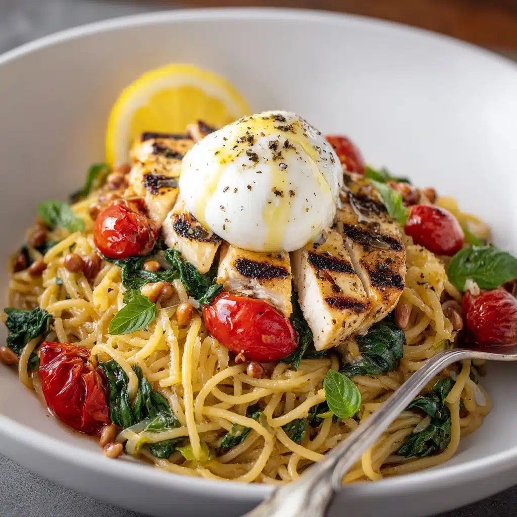 Chicken Spaghetti with Burrata and Lemon Butter Garlic Sauce Recipe - Recipe Image