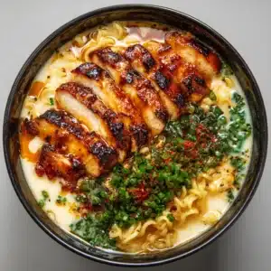 Fiery Chicken Ramen with Creamy Garlic Sauce Recipe