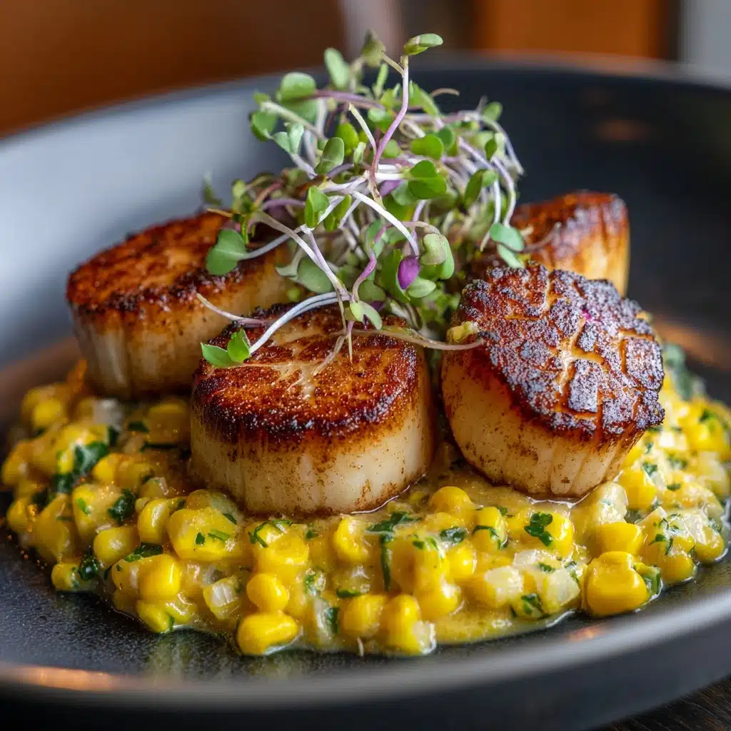 Seared Scallops with Smoky Sweet Corn Purée Recipe - Recipe Image