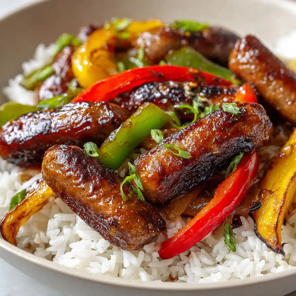 Beef Smoked Sausage with Onion and Bell Peppers over Rice Recipe - Recipe Image
