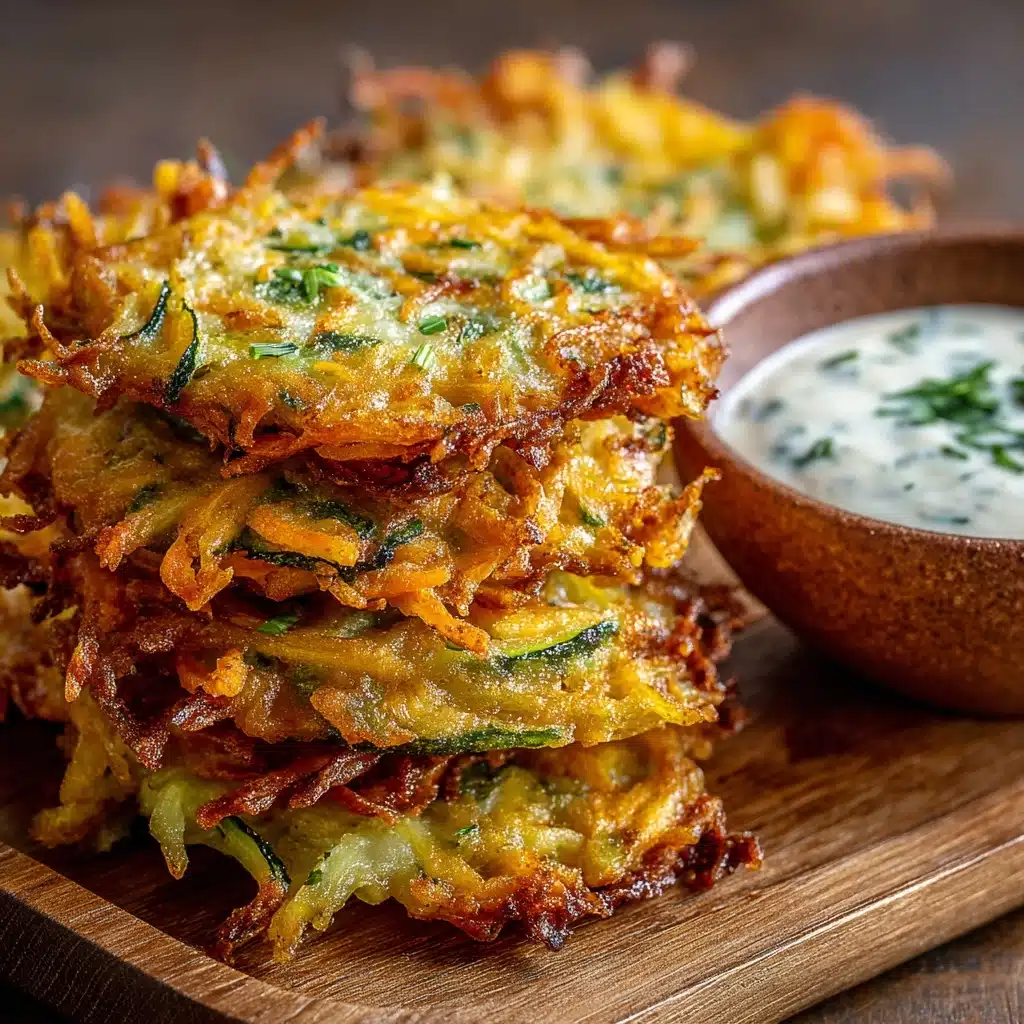 Crispy Vegetable Fritters with Creamy Garlic Tzatziki Recipe - Recipe Image