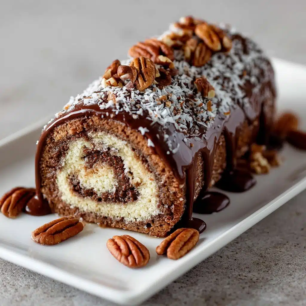 Decadent German Chocolate Coconut Pecan Roll Cake Recipe