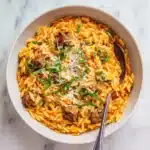 Ground Beef Orzo with Tomato Cream Sauce Recipe