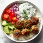 Greek Meatball Bowl with Tzatziki, Rice & Fresh Veggies Recipe