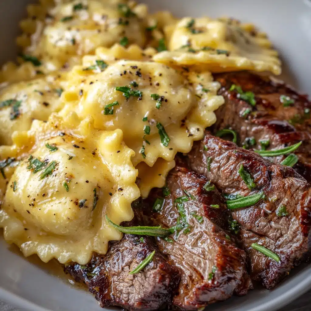 One-Skillet Garlic Butter Steak & Cheese Ravioli Recipe - Recipe Image