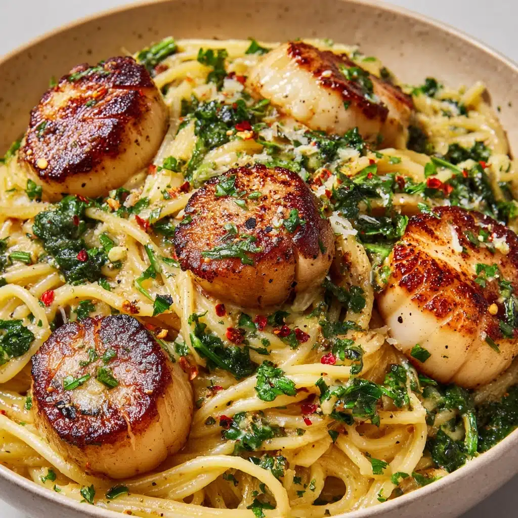 Creamy Tuscan Spaghetti with Jumbo Scallops Recipe - Recipe Image