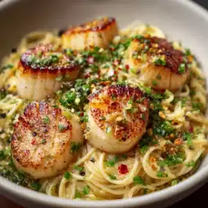 Creamy Tuscan Spaghetti with Jumbo Scallops Recipe