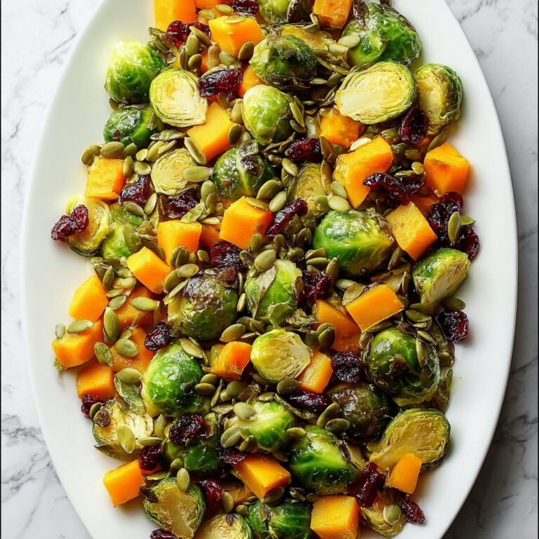Roasted Brussels Sprouts Salad with Maple Butternut Squash, Pumpkin Seeds, and Cranberries Recipe
