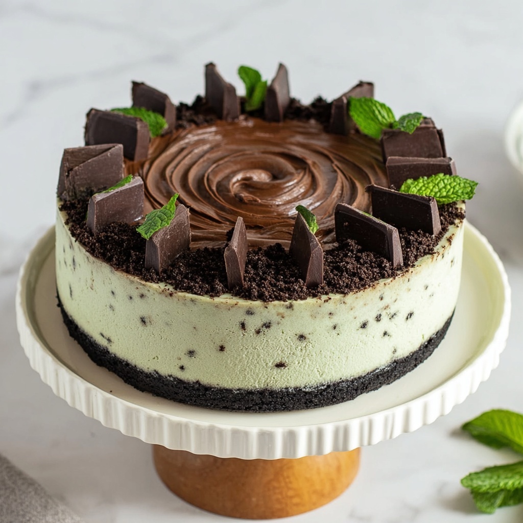 No-Bake Vegan Mint Chocolate Chip Cheesecake Recipe - Recipe Image