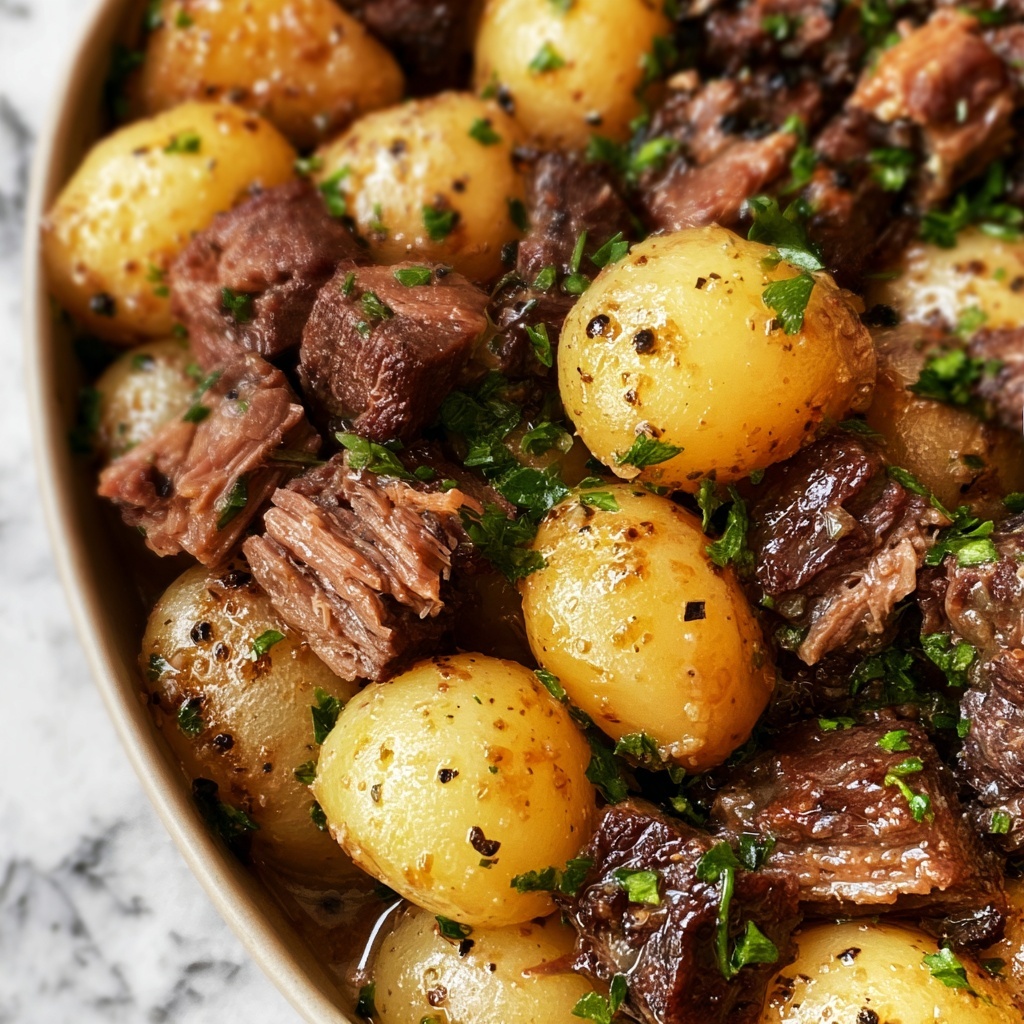 Slow Cooker Garlic Butter Beef Bites & Potatoes Recipe - Recipe Image