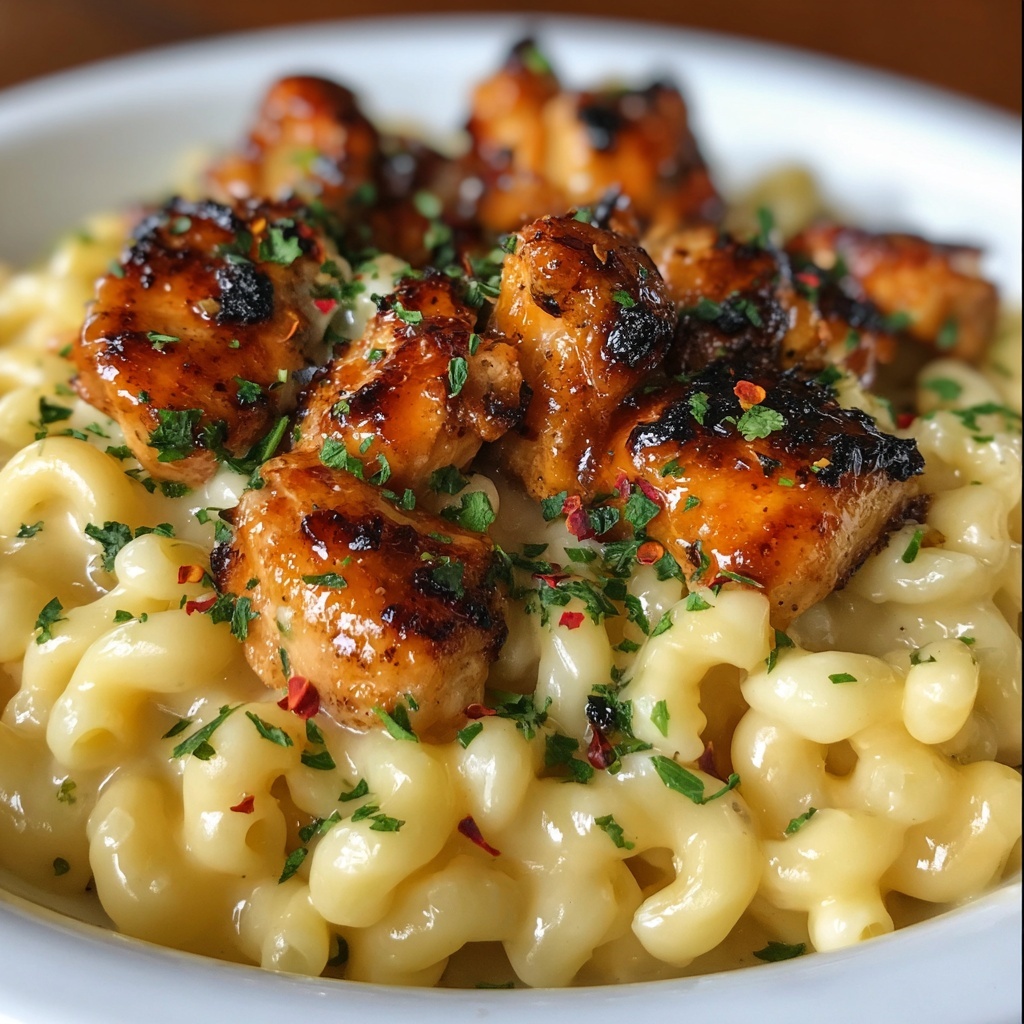 Spicy Honey Pepper Chicken with Creamy Mac and Cheese Recipe - Recipe Image