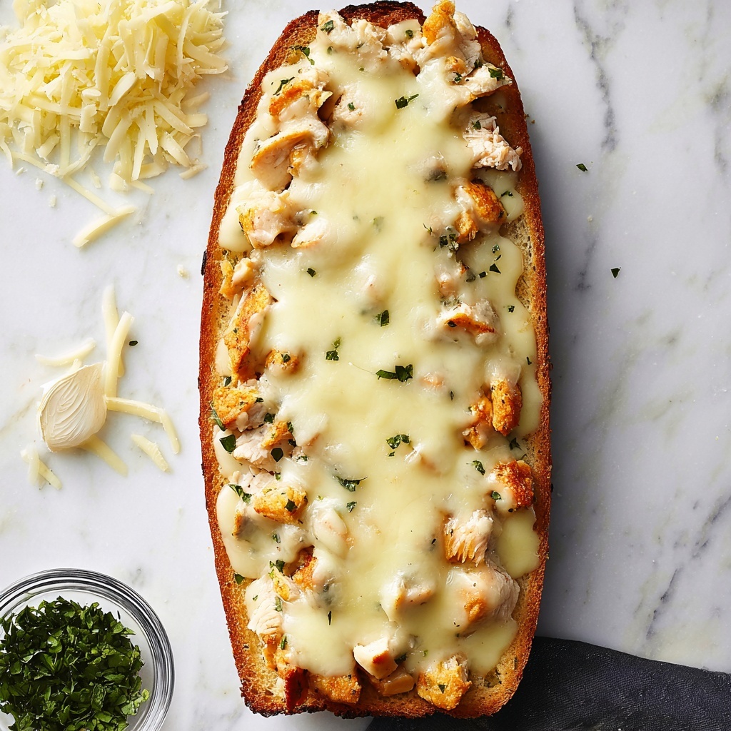 Creamy Chicken Alfredo Garlic Bread Recipe - Recipe Image