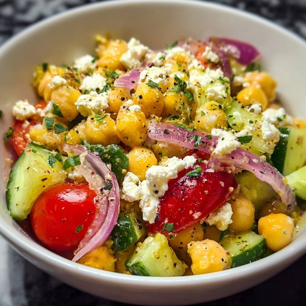 Chickpea Salad with Fresh Vegetables and Feta Recipe - Recipe Image