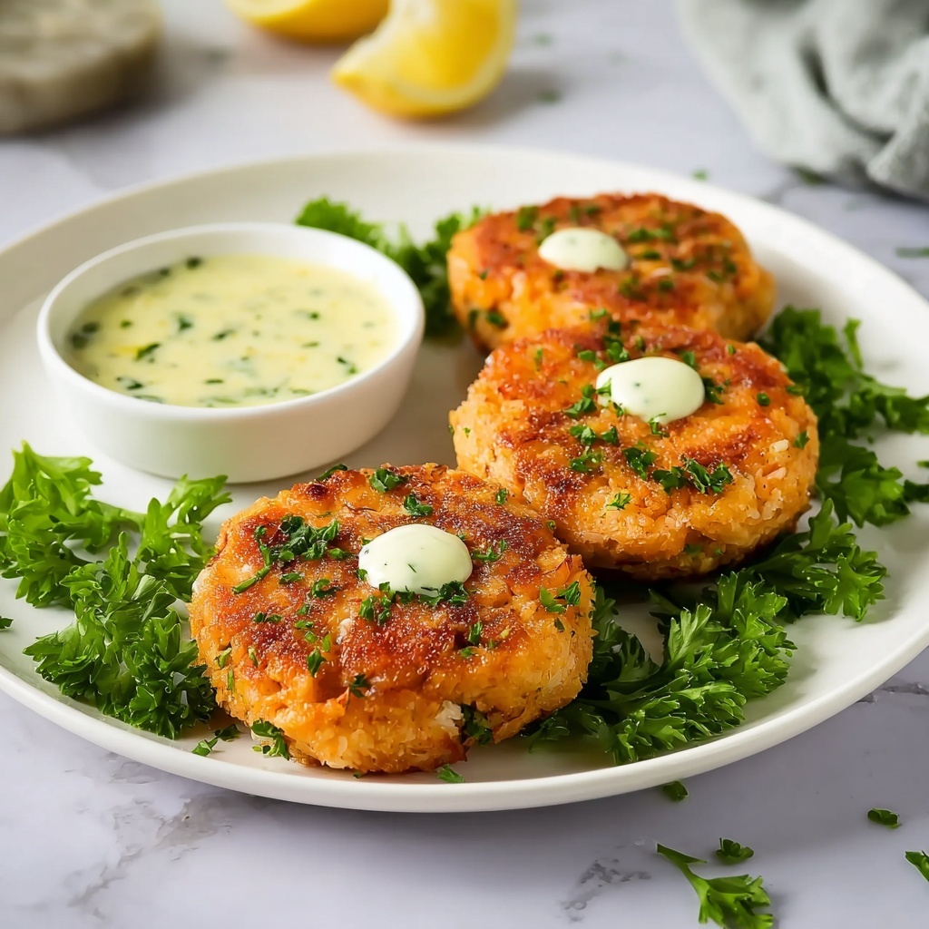Easy Salmon Patties with Lemon-Garlic Sauce Recipe - Recipe Image