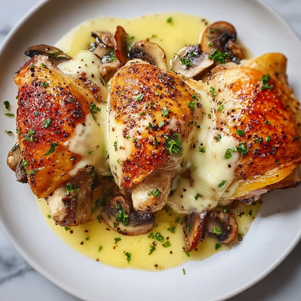 Cheesy Garlic Butter Mushroom Stuffed Chicken Recipe - Recipe Image