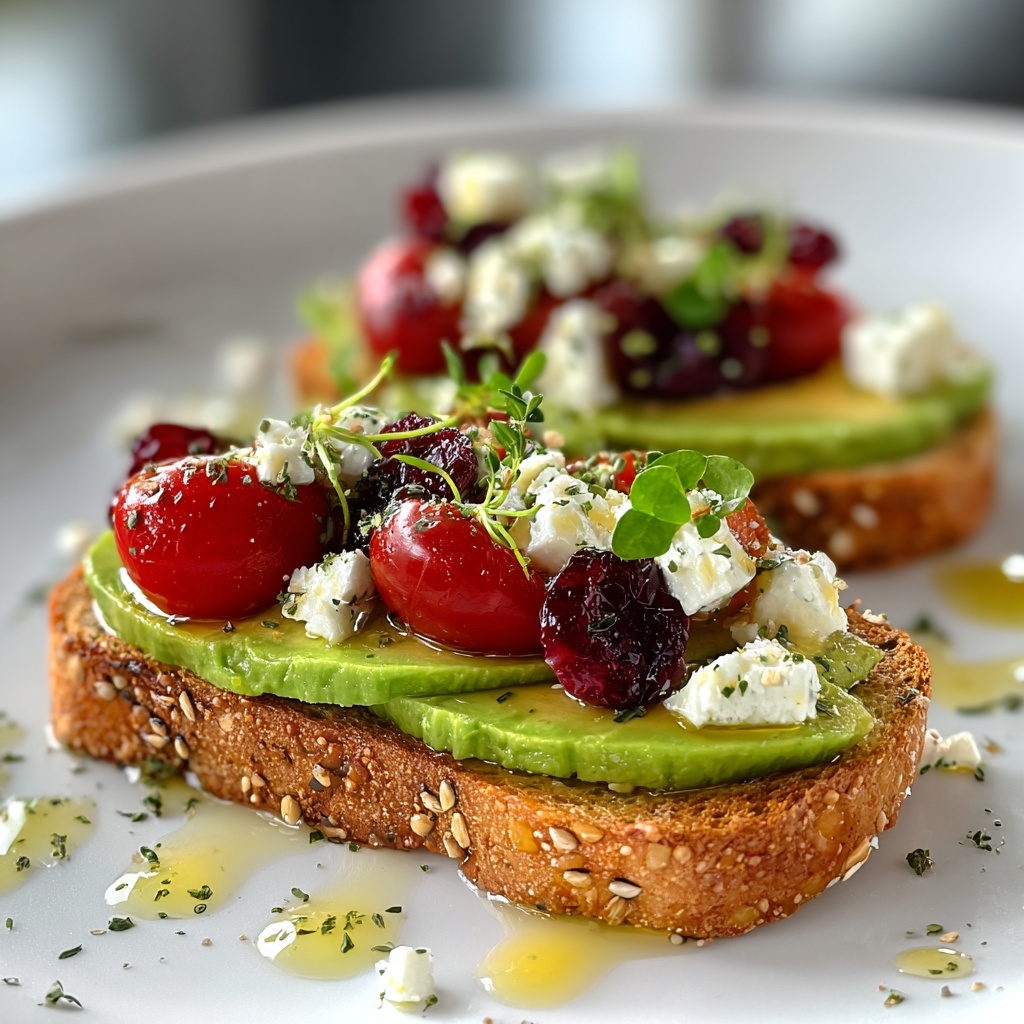 Avocado Feta Toast with Tomato, Cranberries & Olive Oil Recipe - Recipe Image