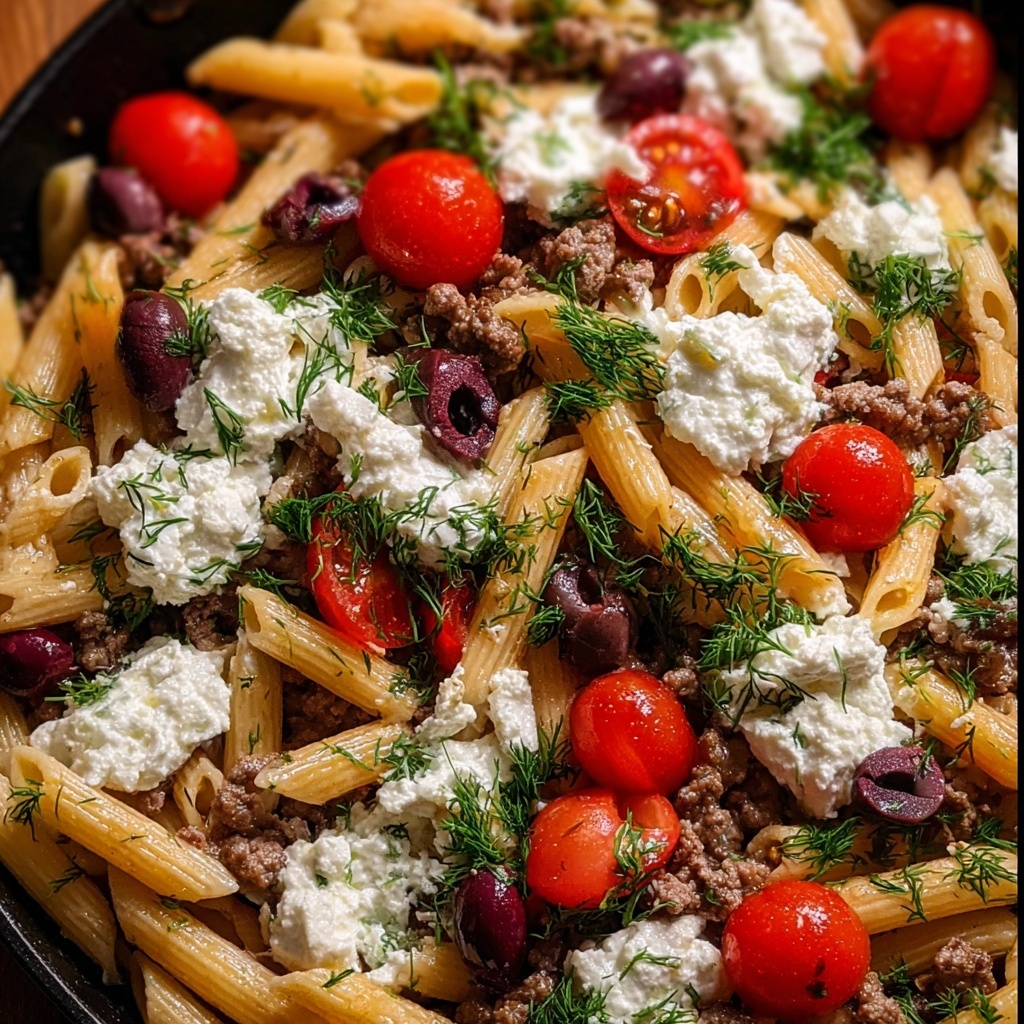 One-Pot Greek Gyro Pasta Bake Recipe - Recipe Image