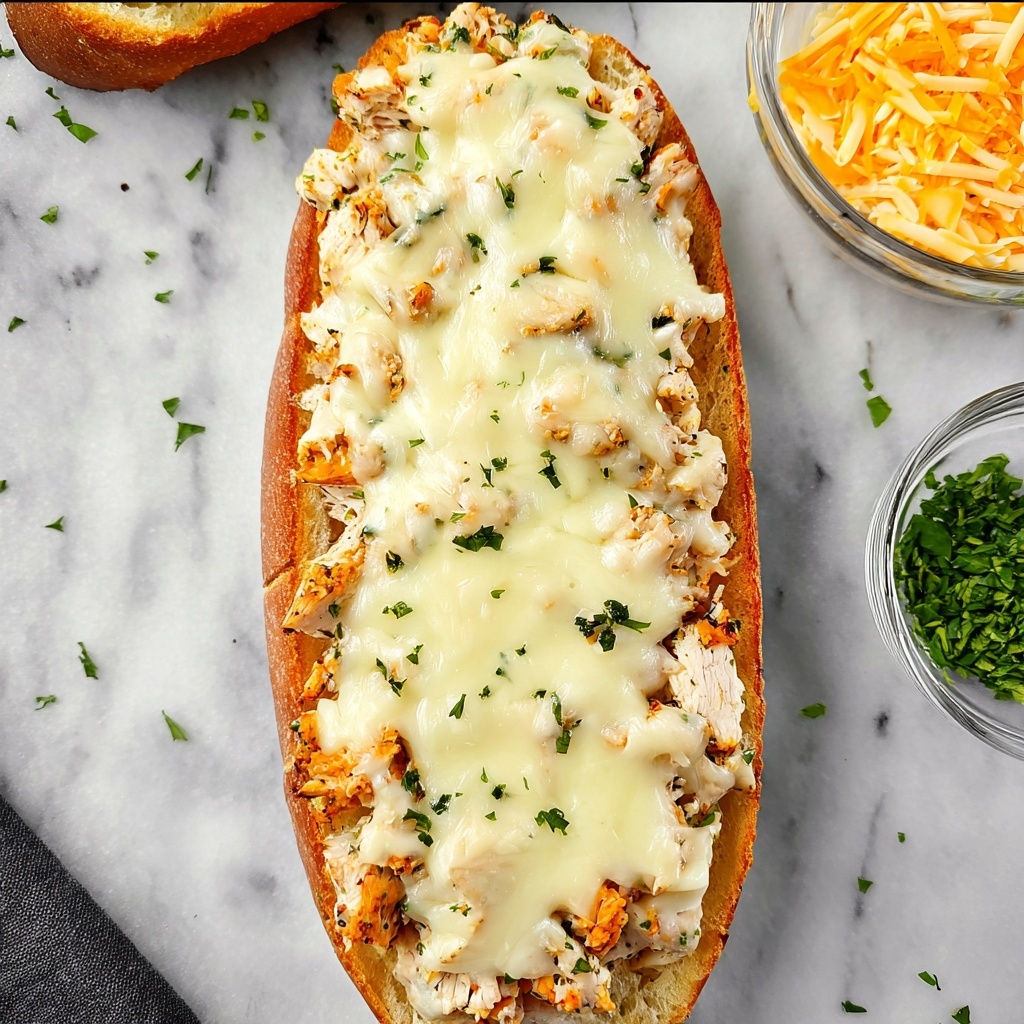 Creamy Chicken Alfredo Garlic Bread Recipe - Recipe Image