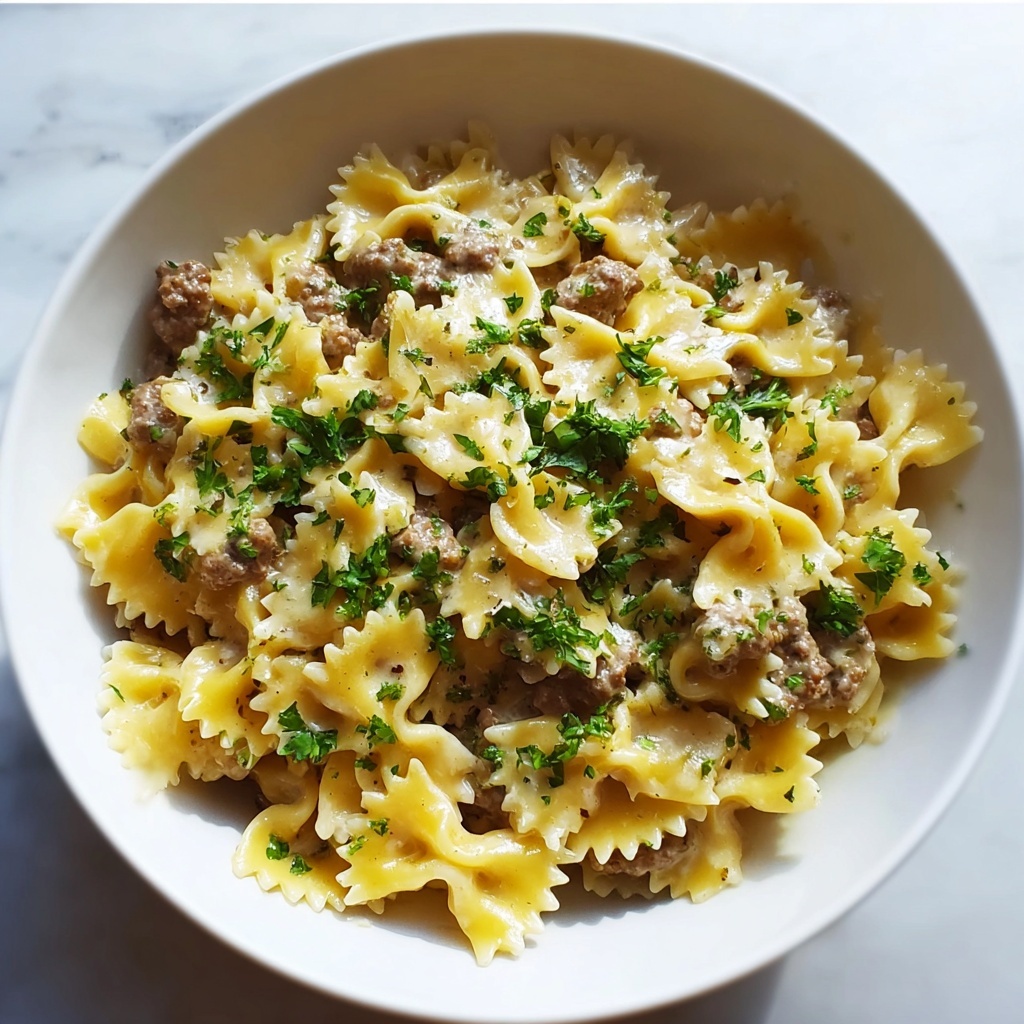 Creamy Parmesan Garlic Beef Bowtie Pasta Recipe - Recipe Image