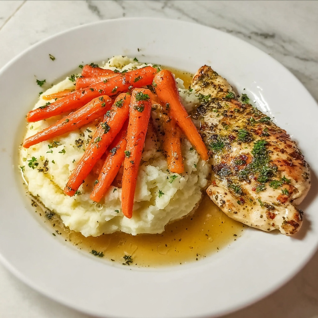 Garlic Herb Chicken with Mashed Potatoes and Glazed Carrots Recipe - Recipe Image