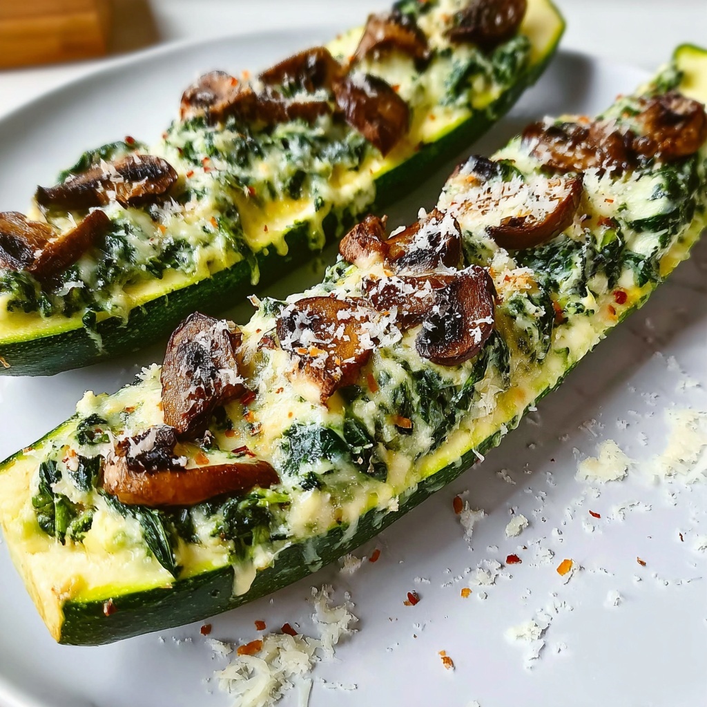 Spinach Mushroom Ricotta Stuffed Zucchini Recipe - Recipe Image