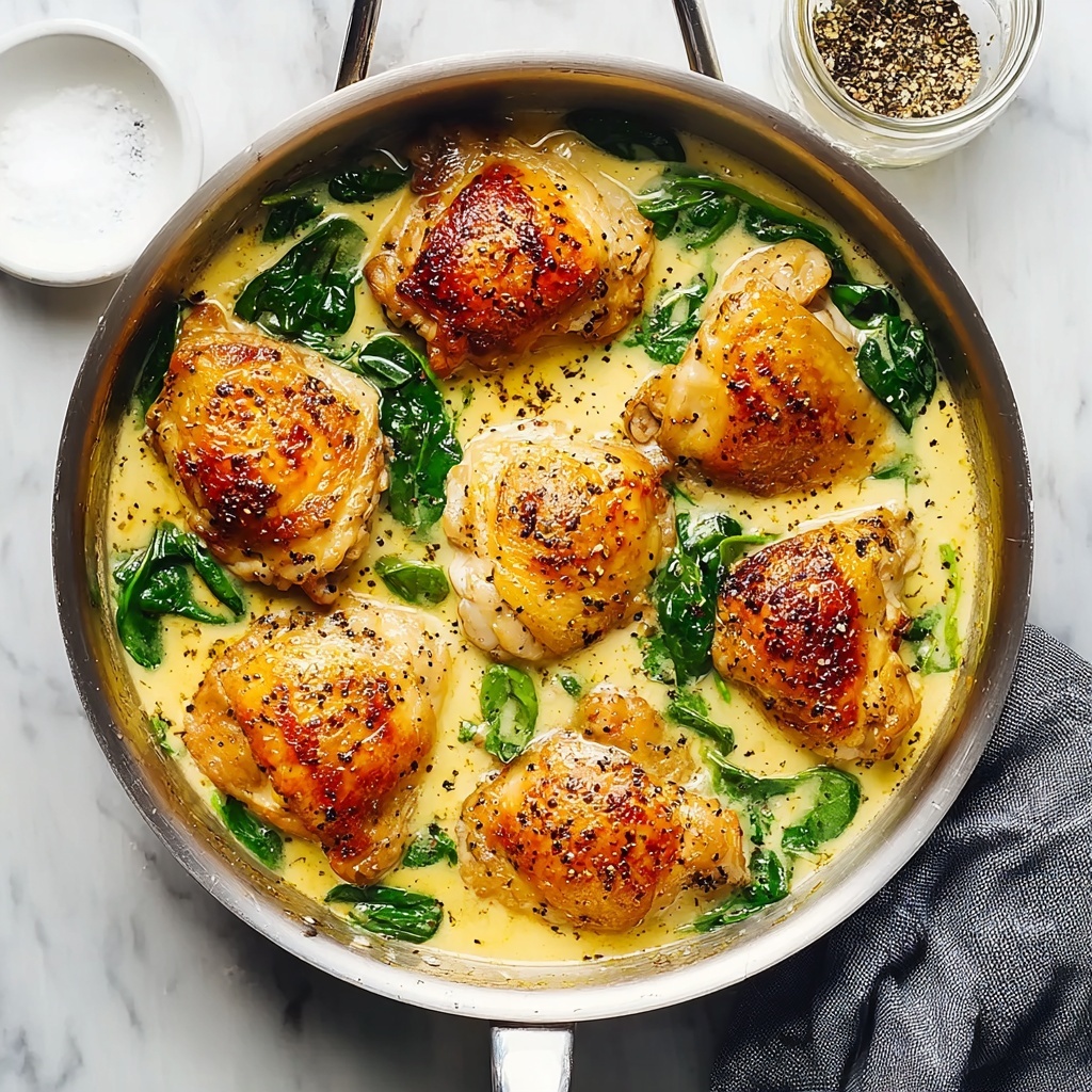 Creamy Garlic Skillet Chicken with Spinach Recipe - Recipe Image