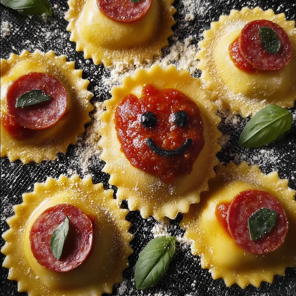 Pepperoni Pizza Emoji Ravioli Recipe - Recipe Image