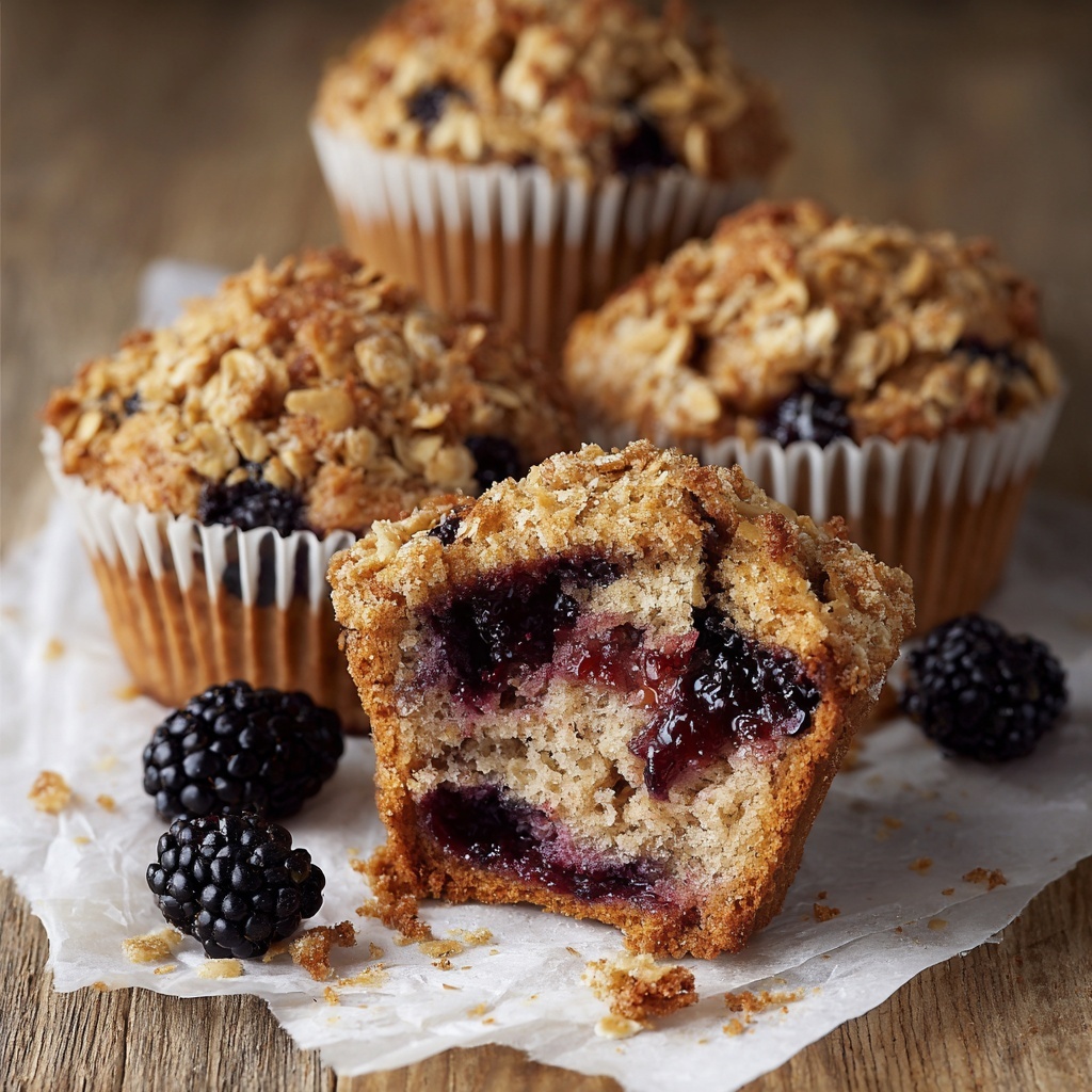 Blackberry Muffins with Oatmeal Streusel Recipe - Recipe Image