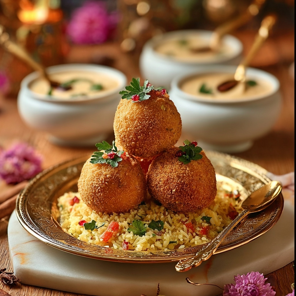 Rajma Rice Arancini with Spiced Tomato Makhani Sauce and Gourmet Garnishes Recipe - Recipe Image