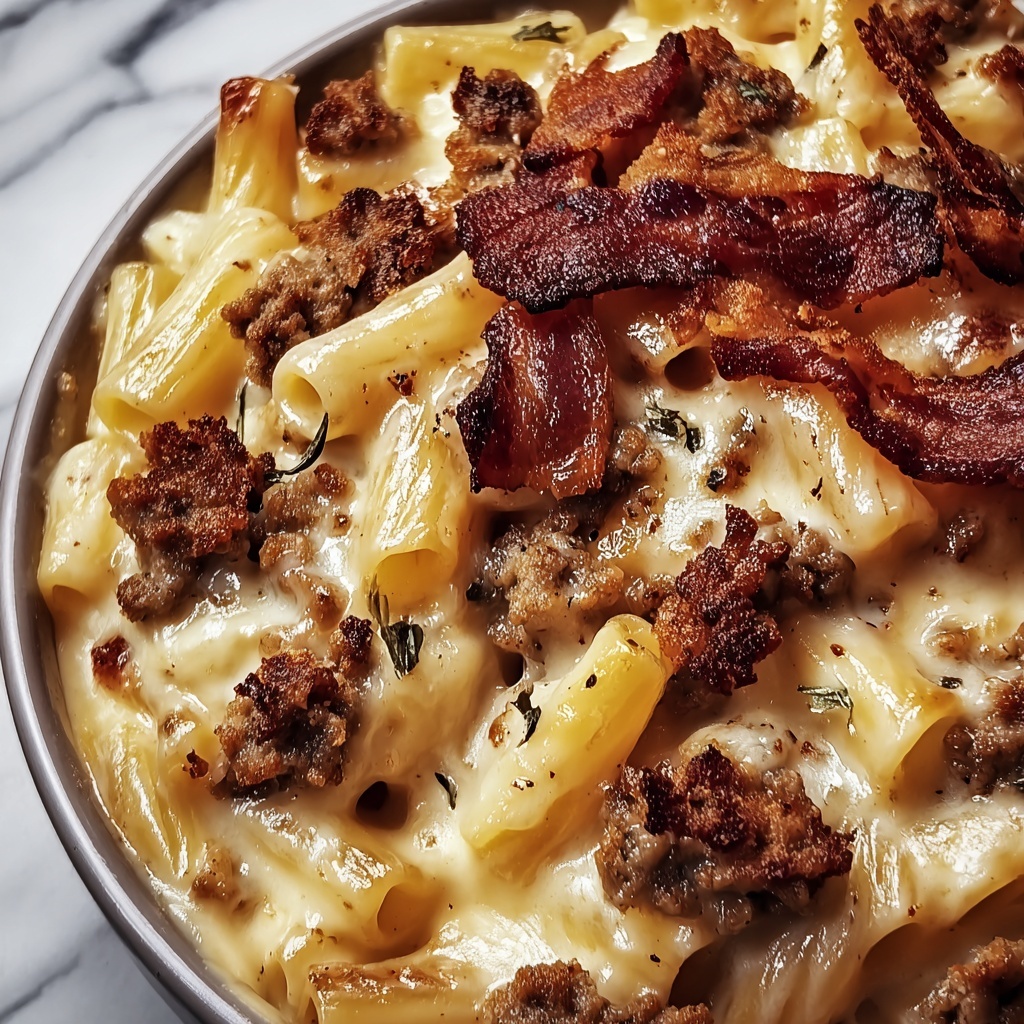 Loaded Bacon Cheeseburger Alfredo Pasta Recipe - Recipe Image