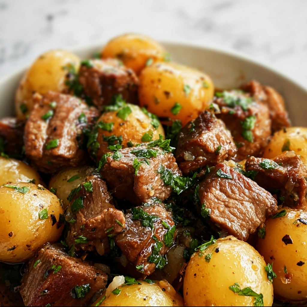 Slow Cooker Garlic Butter Beef Bites & Potatoes Recipe - Recipe Image