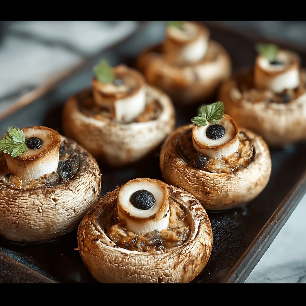 Delicious Stuffed Mushroom Eyeballs for a Spooky Halloween Appetizer Recipe - Recipe Image