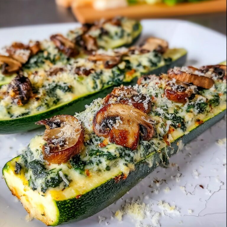 Spinach Mushroom Ricotta Stuffed Zucchini Recipe