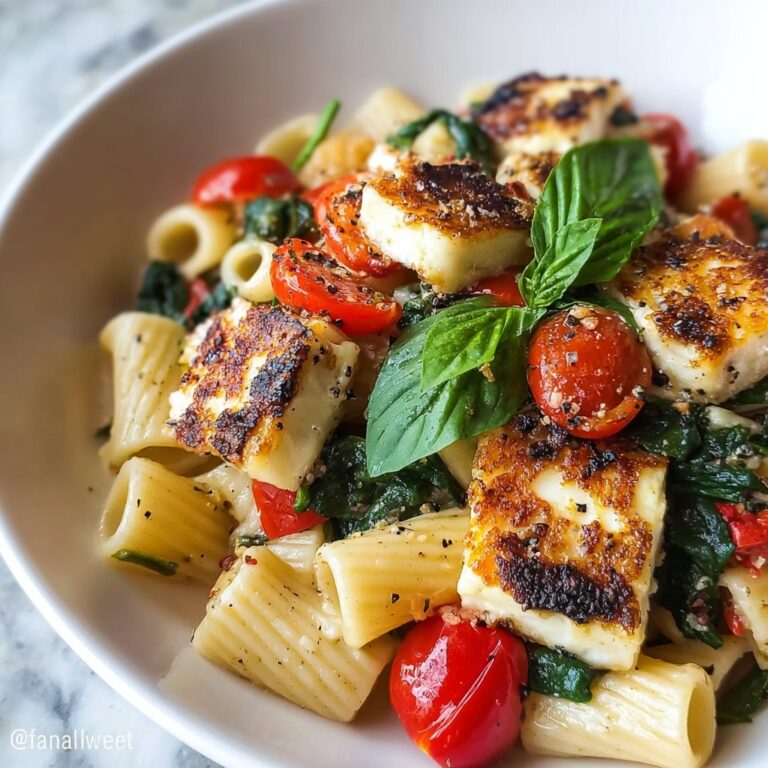 Halloumi Pasta with Cherry Tomatoes, Spinach, and Fresh Basil Recipe