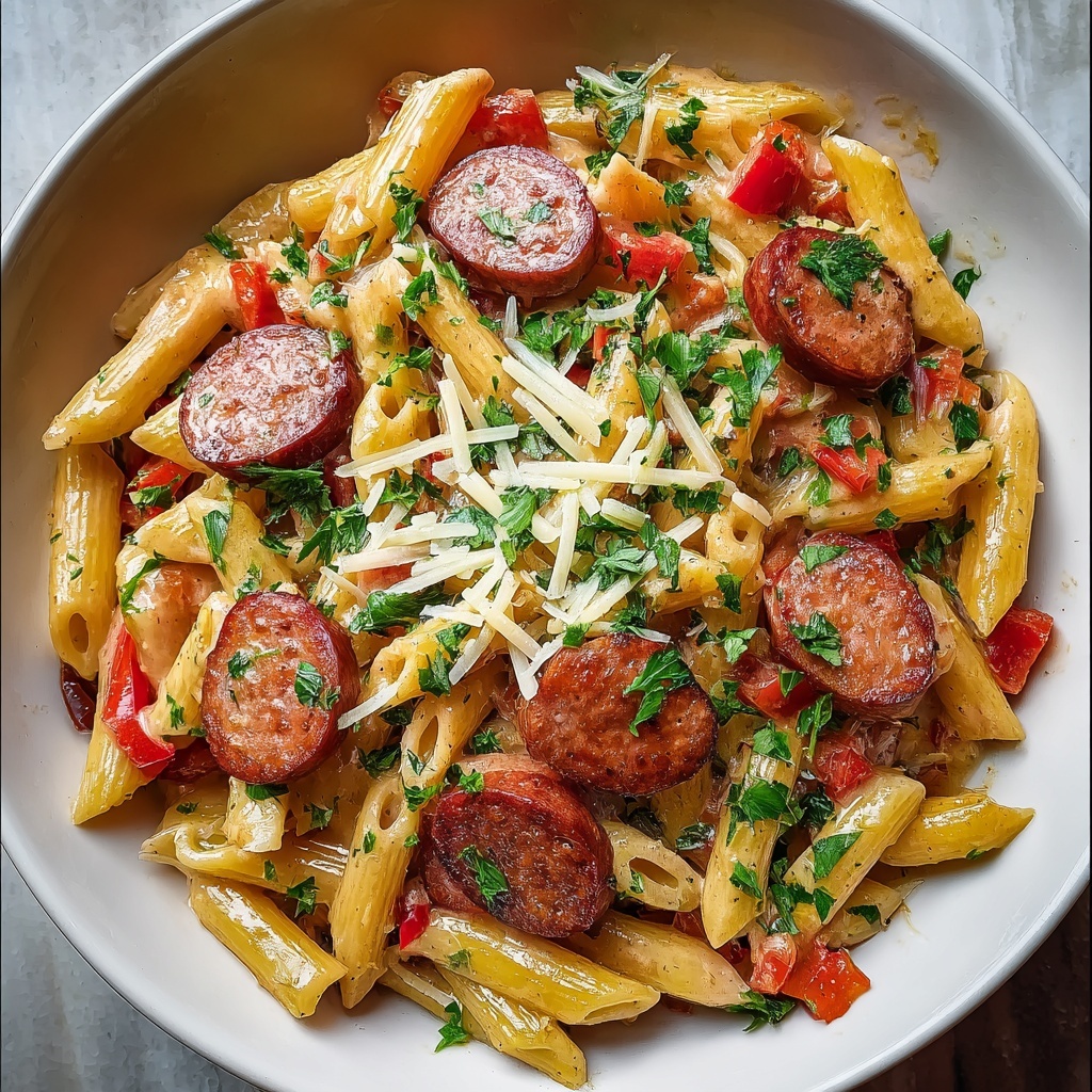 One Pot Smoked Sausage Pasta Recipe - Recipe Image