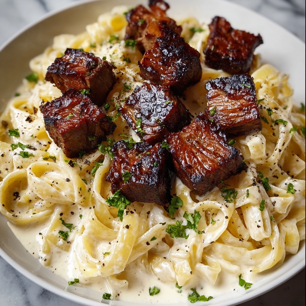 Garlic Butter Steak Bites with Creamy Parmesan Pasta Recipe - Recipe Image