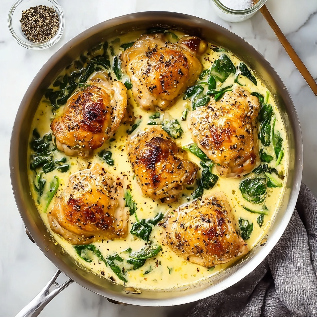 Creamy Garlic Skillet Chicken with Spinach Recipe - Recipe Image